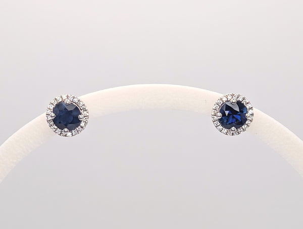 18K White Gold Sapphire and Diamond Halo Stud Earrings