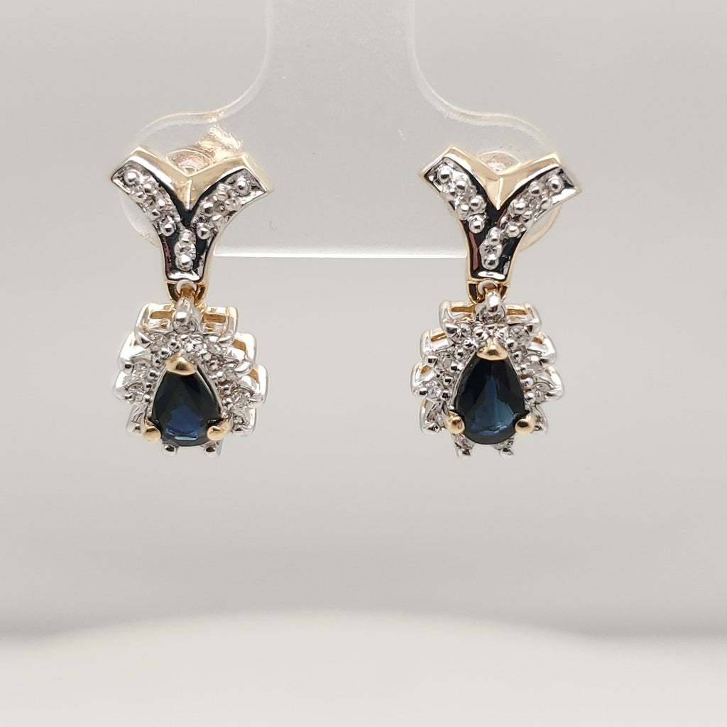 14kt Yellow Gold sapphire and Diamond Dangle Earrings