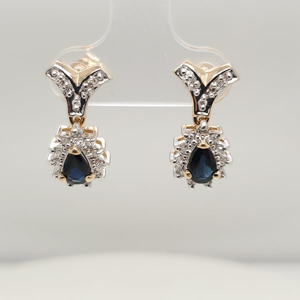 14kt Yellow Gold sapphire and Diamond Dangle Earrings