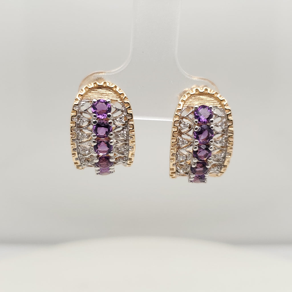 14kt Yellow Gold Amethyst and Diamond Half Hoop Earrings