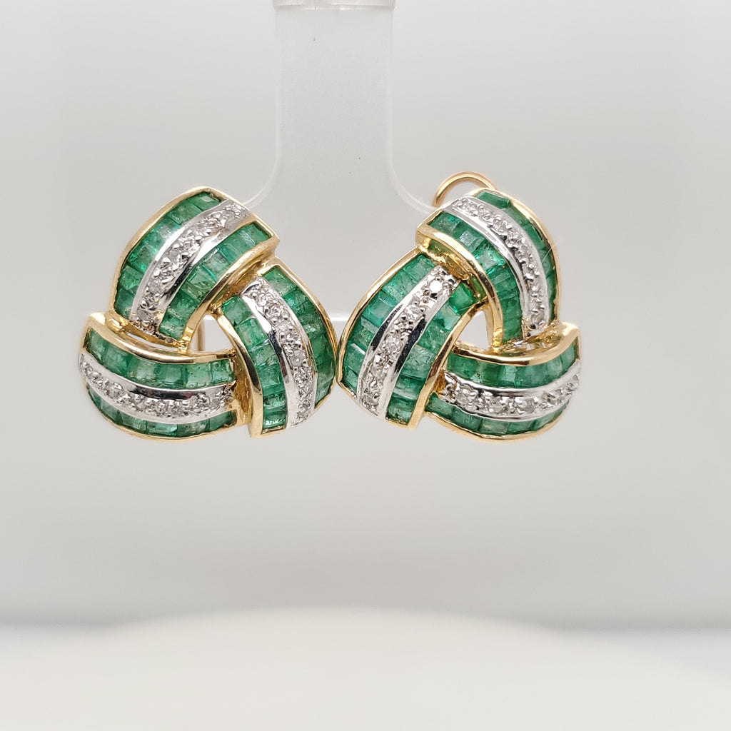 14kt Yellow Gold Emerald and Diamond Earrings