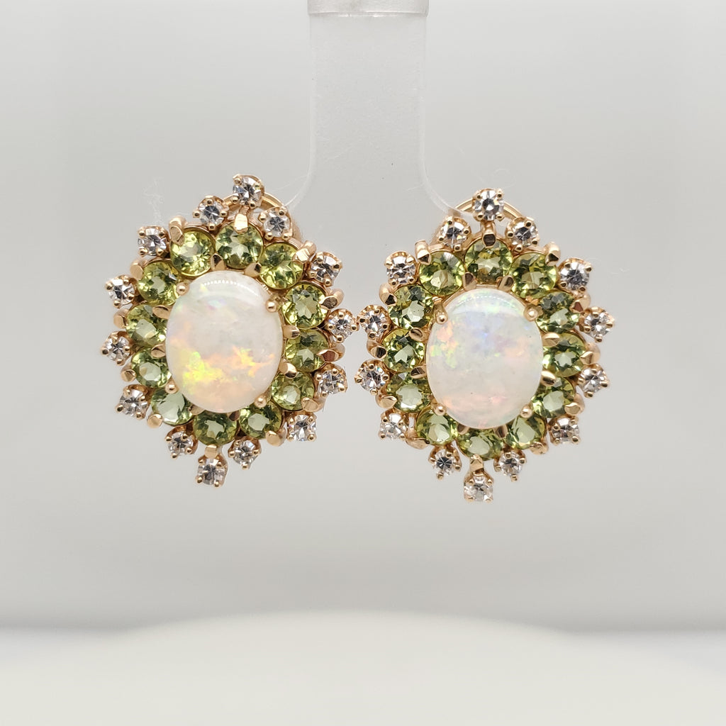 14kt Yellow Gold Opal Peridot and Diamond Earrings