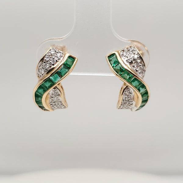 14kt Yellow Gold Emerald and Diamond Earrings