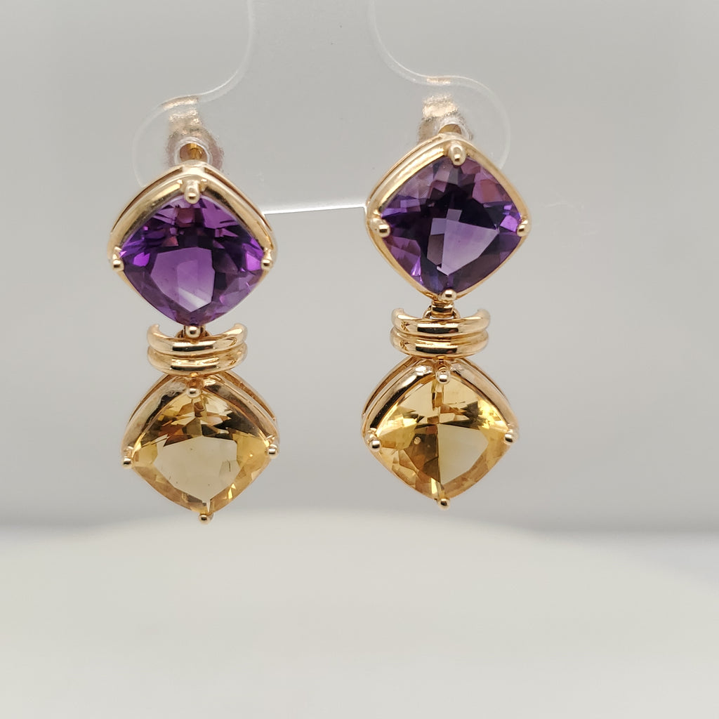 14kt Yellow Gold Amethyst and Citrine Earrings