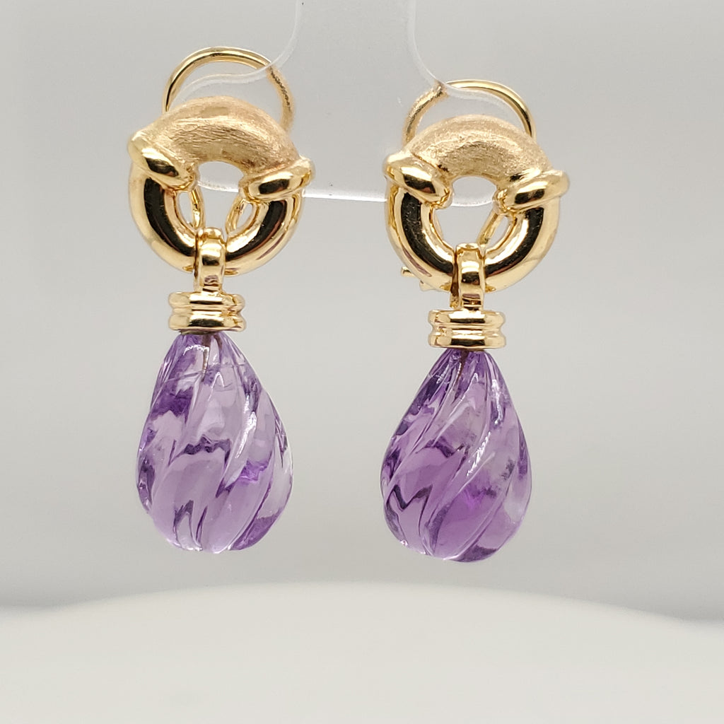 18kt Yellow Gold Amethyst Earrings