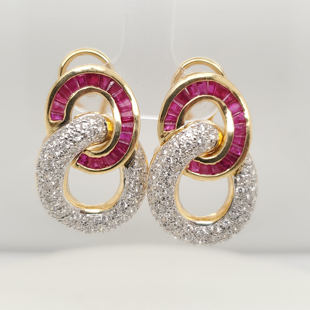 18kt Yellow Gold Ruby and Diamond Earrings