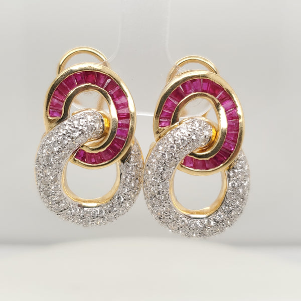 18kt Yellow Gold Ruby and Diamond Earrings