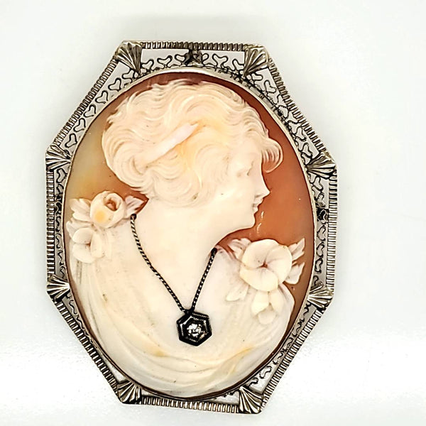 Anbtique 14kt White gold Cameo Brooch