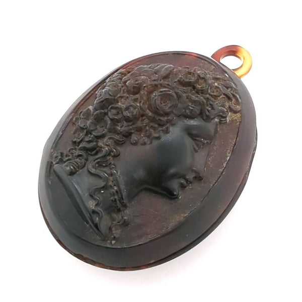 Victorian Carved Tortoise Shell Cameo Mourning Locket