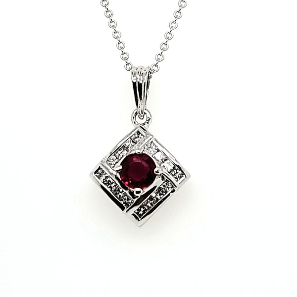 18kt white gold ruby and diamond pendant necklace