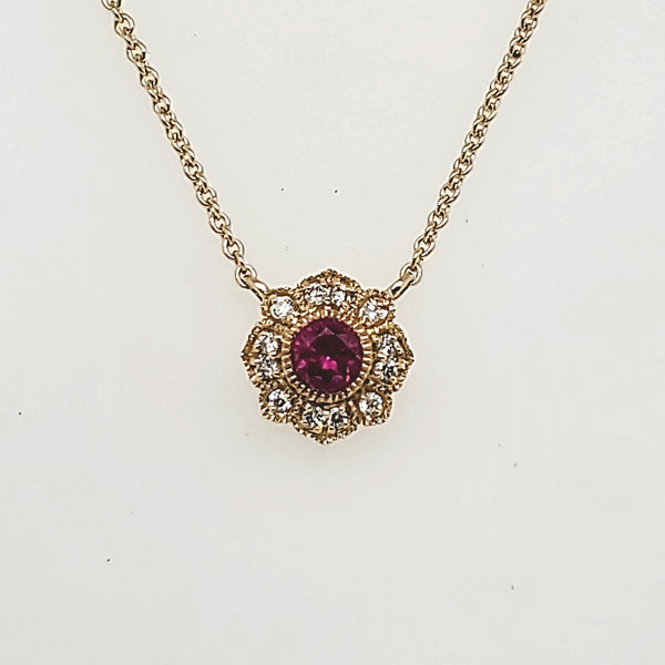 14kt Yellow Gold Ruby and Diamond Pendant Necklace