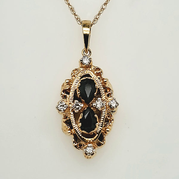 14kt Yellow Gold Diamond and Sapphire Pendant Neckalce