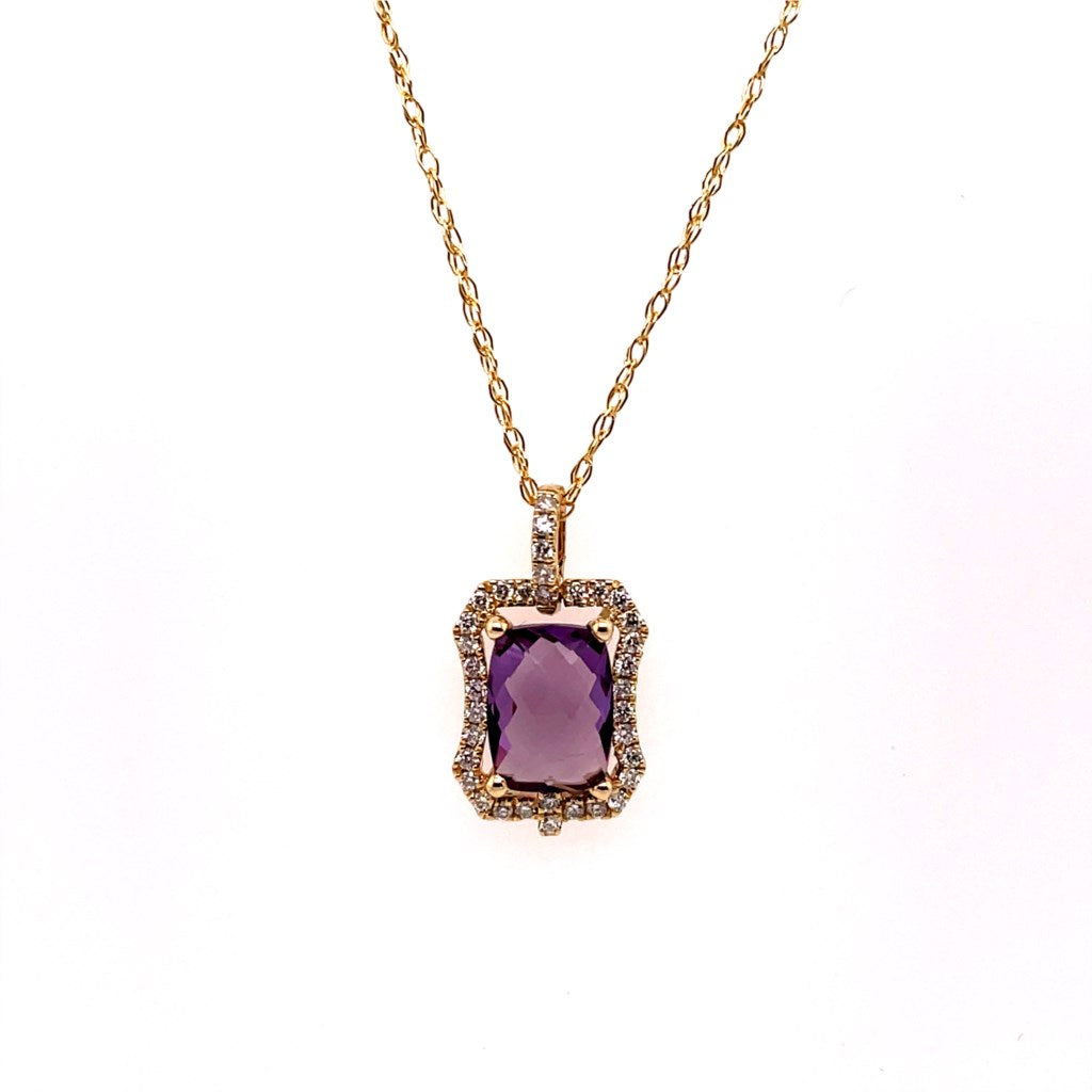 14kt Yellow Gold Amethyst And Diamond Pendant