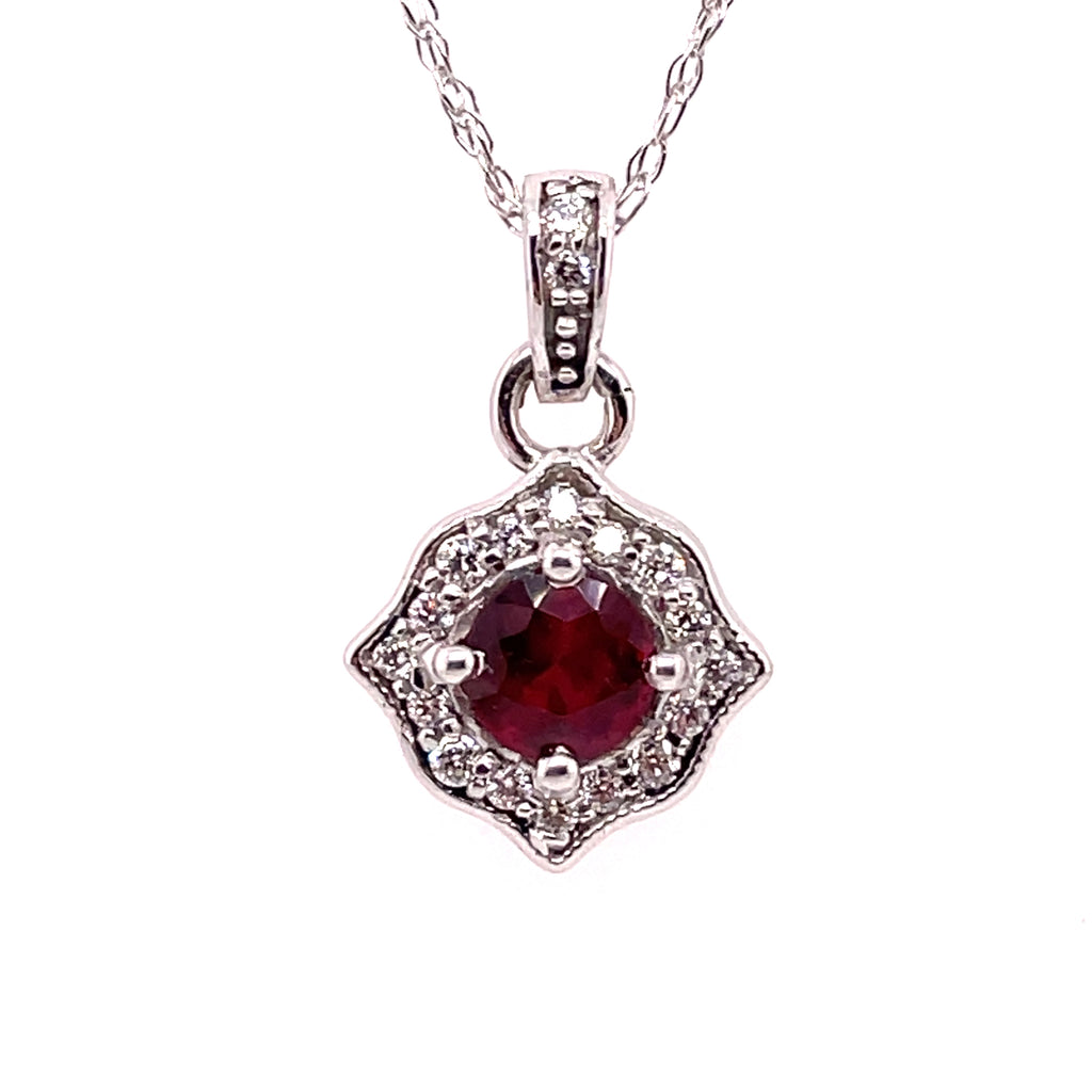 14kt White Gold Ruby And Diamond Pendant