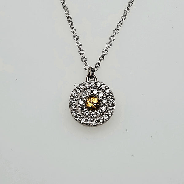 18kt White gold Yellow Sapphire and Diamond Pendant Necklace