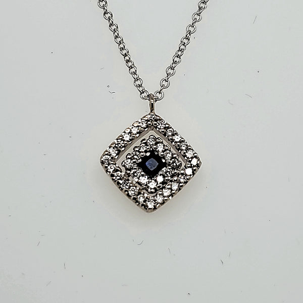 18kt White Gold Blue Sapphire and Diamond Pendant Necklace