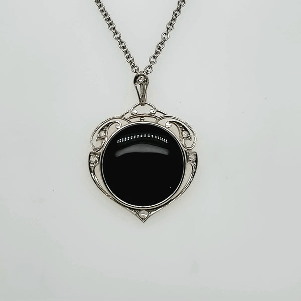 Edwardian Belle Epoch 18kt Gold Diamond and Onyx Pendant