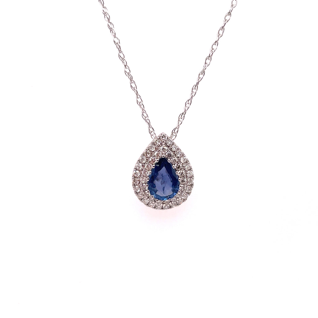 14kt White Gold Sapphire And Diamond Pendant On Chain