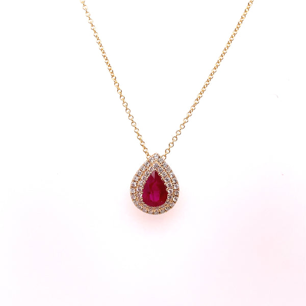 14kt Yellow Gold Ruby And Diamond Pendant On Chain