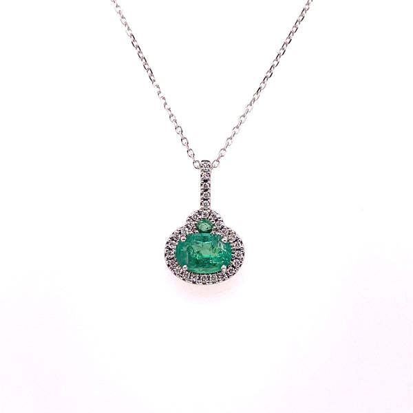 14kt White Gold Emerald And Diamond Pendant On Chain