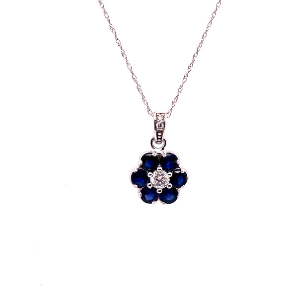 14kt White Gold Sapphire And Diamond Pendant On Cable Chain