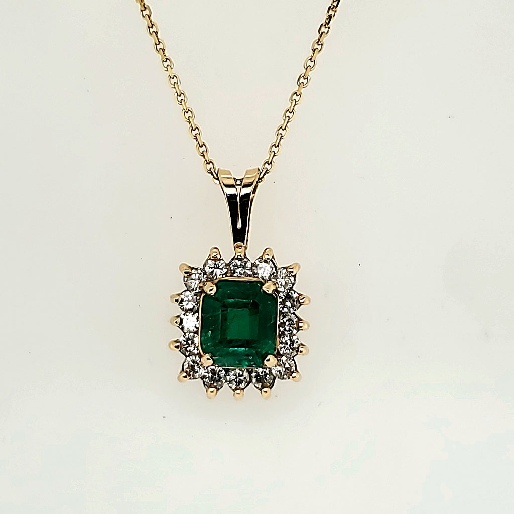 14kt Yellow Gold Emerald and Diamond Pendant Necklace