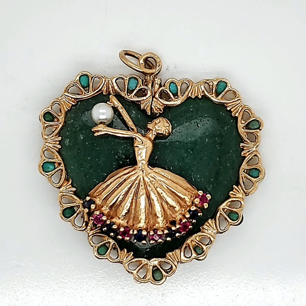 Vintage 14kt Yellow Gold and Gemstone Ballerina Pendant