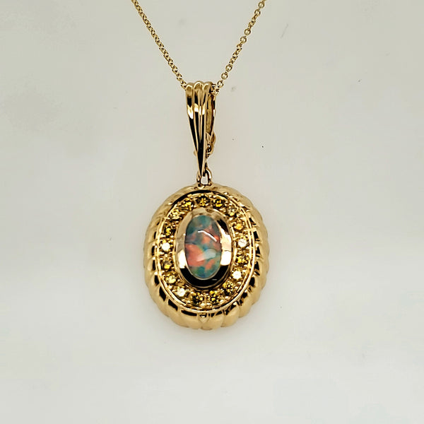 18kt Yellow Gold Opal and Yellow Diamond Pendant/Enhancer