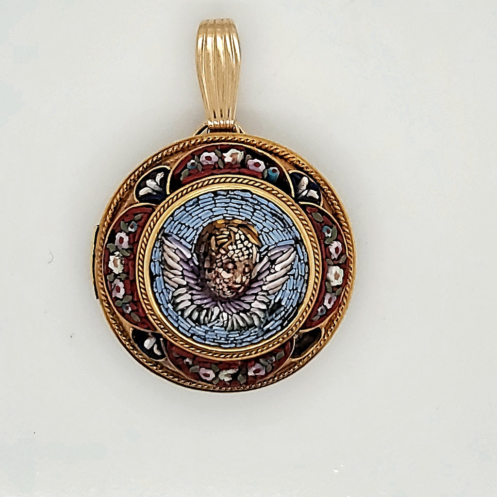 Antique Victorian 18Kt Yellow Gold Micro Mosaic Pendant