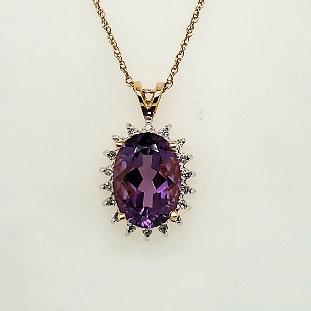 14kt Yellow Gold Amethyst and Diamond Pendant Necklace