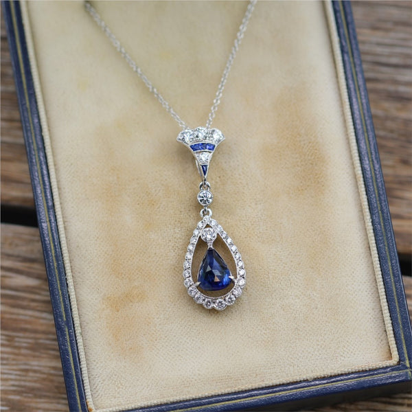 18kt White Gold Sapphire and Diamond Pendant Necklace