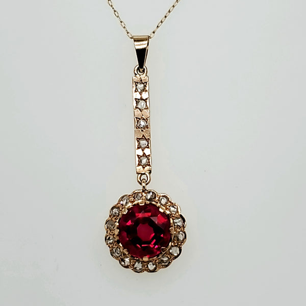 Antique Victorian Synthetic Ruby and Natural Diamond Pendant