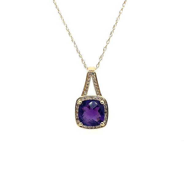 14kt Yellow Gold 1.25Ct Amethyst And Diamond Halo Pendant