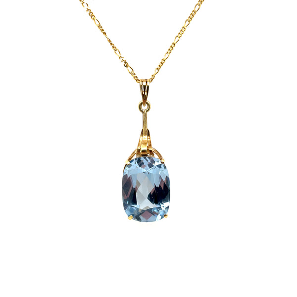 Vintage 14Kt Yellow Gold Blue Zircon Pendant Necklace