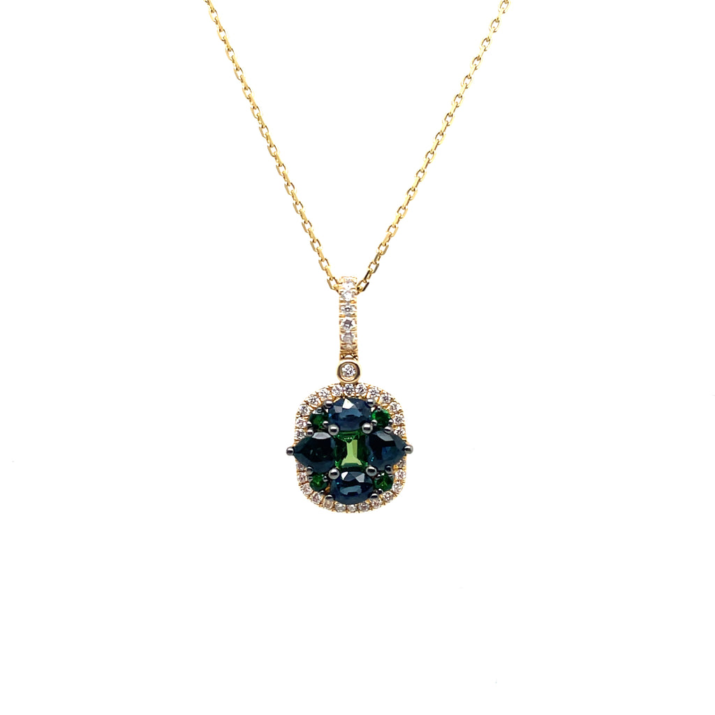 14kt Yellow Gold Diamond, Sapphire, And Tsavorite Garnet Pendant/Necklace
