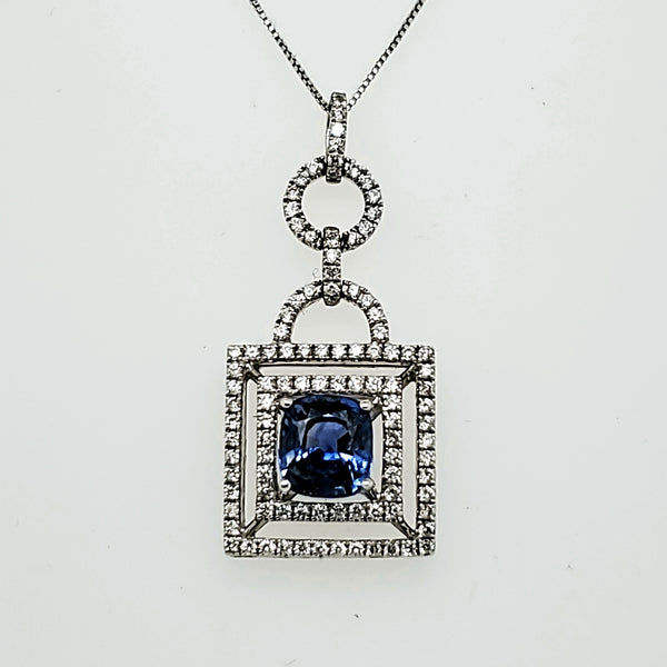 14kt White gold Tanzanite and Diamond Pendant Necklace