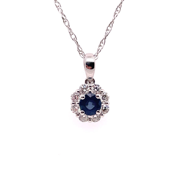 14kt White Gold 0.65Ctw Sapphire And Diamond Pendant On Chain