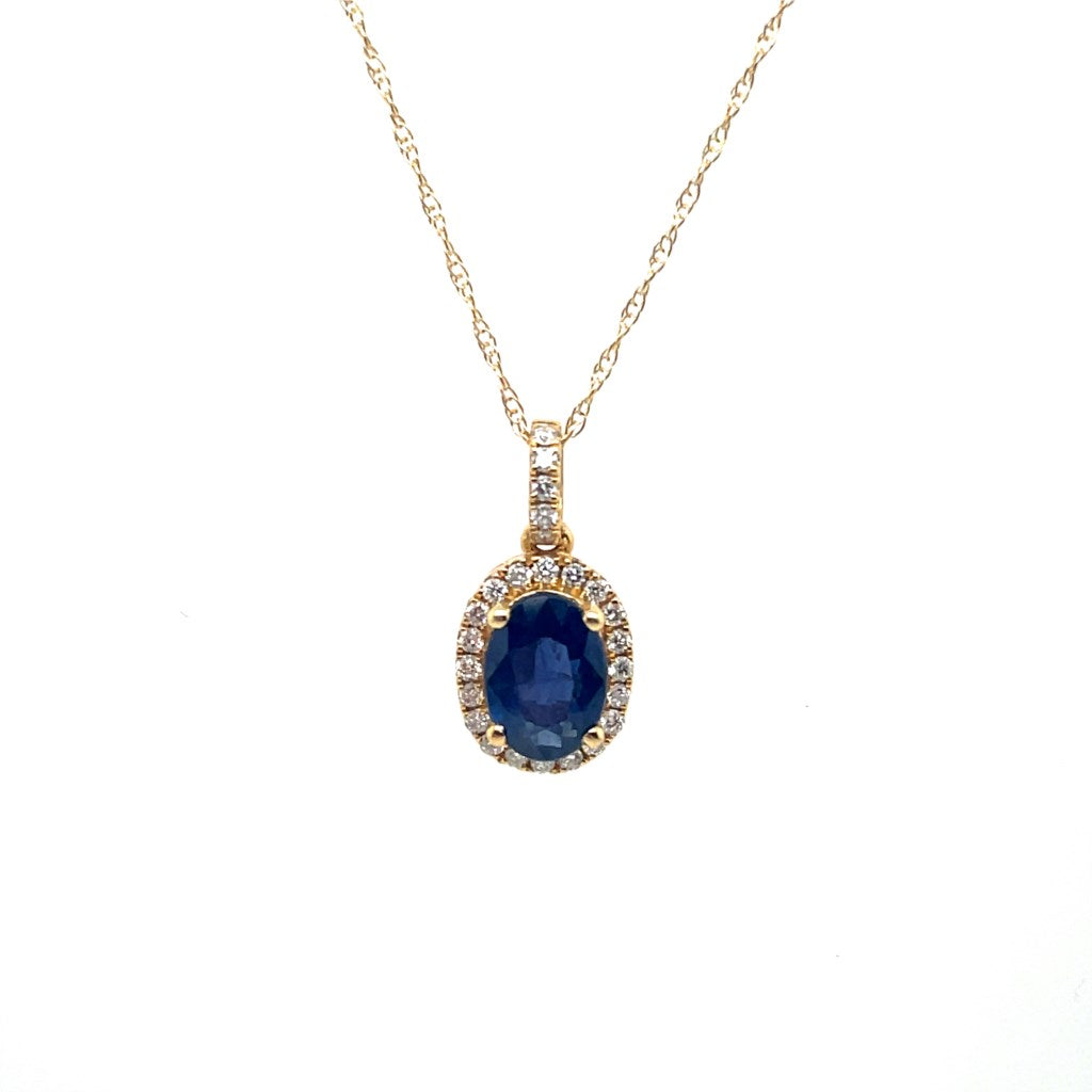14kt Yellow Gold 0.94Ctw Sapphire And Diamond Pendant On Chain