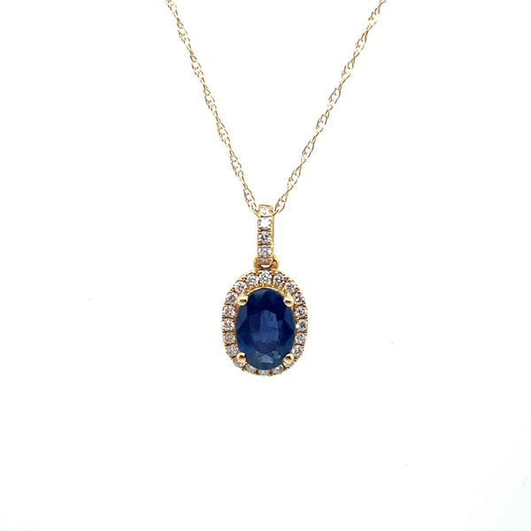 14kt Yellow Gold 0.94Ctw Sapphire And Diamond Pendant On Chain