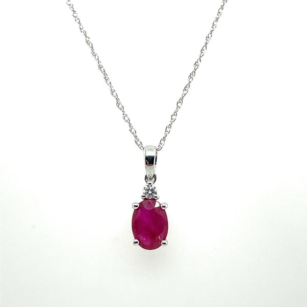 14kt White Gold 0.90Ctw Ruby And Diamond Pendant On Chain