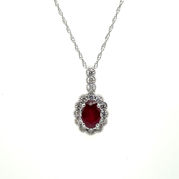 18kt White Gold 0.85Ctw Ruby And Diamond Pendant On Chain