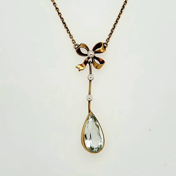 Antique Victorian Aquamarine And Seed Pearl Lavaliere Pendant