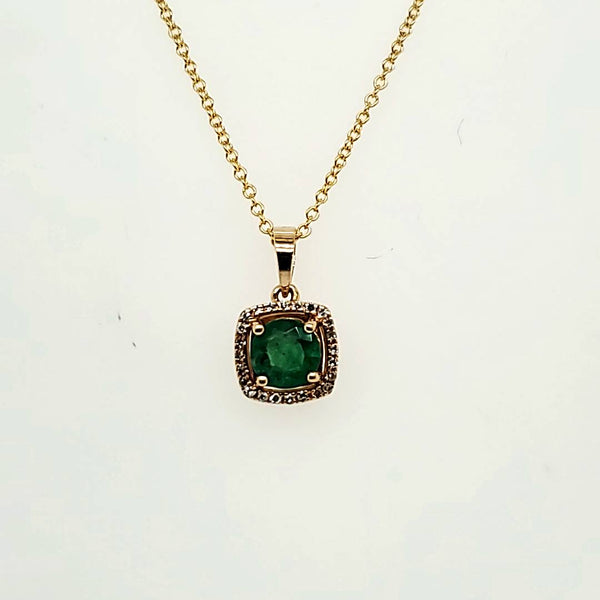 Effy 14kt Yellow Gold Emerald and Diamond Pendant
