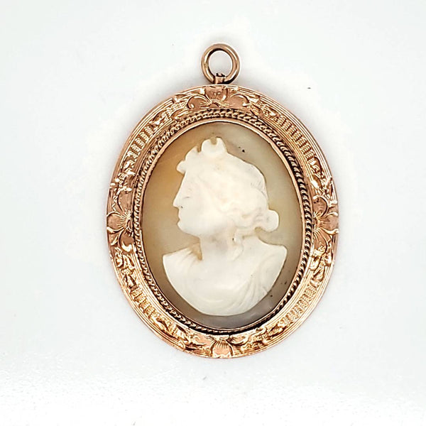 Antique Victorian 10kt Rose Gold Carved Shell Cameo Necklace