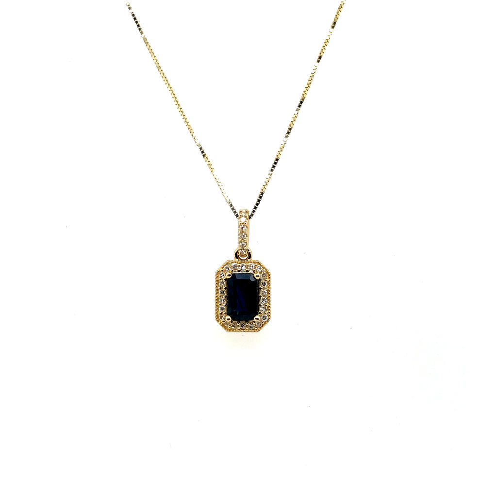 14kt Yellow Gold 0.76Ctw Sapphire And Diamond Halo Pendant