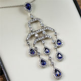 18kt White Gold 3.21Ctw Pear Shape Sapphire And Diamond Necklace