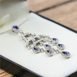 18kt White Gold 3.21Ctw Pear Shape Sapphire And Diamond Necklace