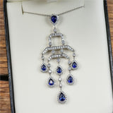 18kt White Gold 3.21Ctw Pear Shape Sapphire And Diamond Necklace