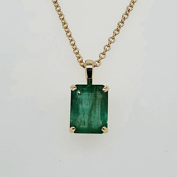 14kt Yellow Gold 3.40 Carat Emerald Pendant Necklace