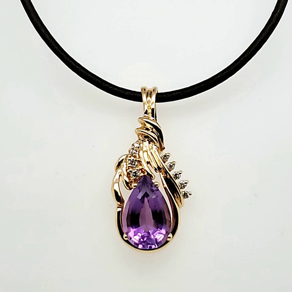 14kt Yellow gold Amethyst and Diamond Pendant